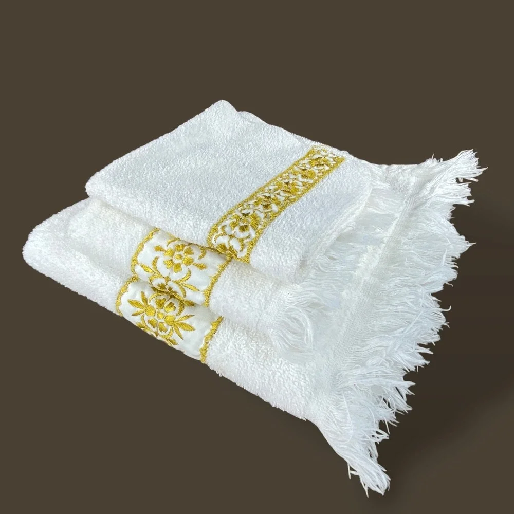 Cannon Royal Family Towels White Gold Floral Bath Set Vintage 1970s